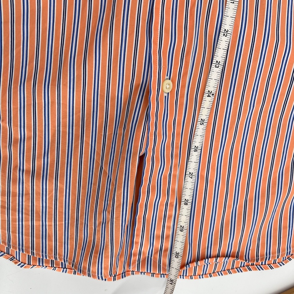 Ralph Lauren Custom Fit Orange Blue Stripe Button Down Shirt Men Size 16 32/33 - Picture 8 of 8
